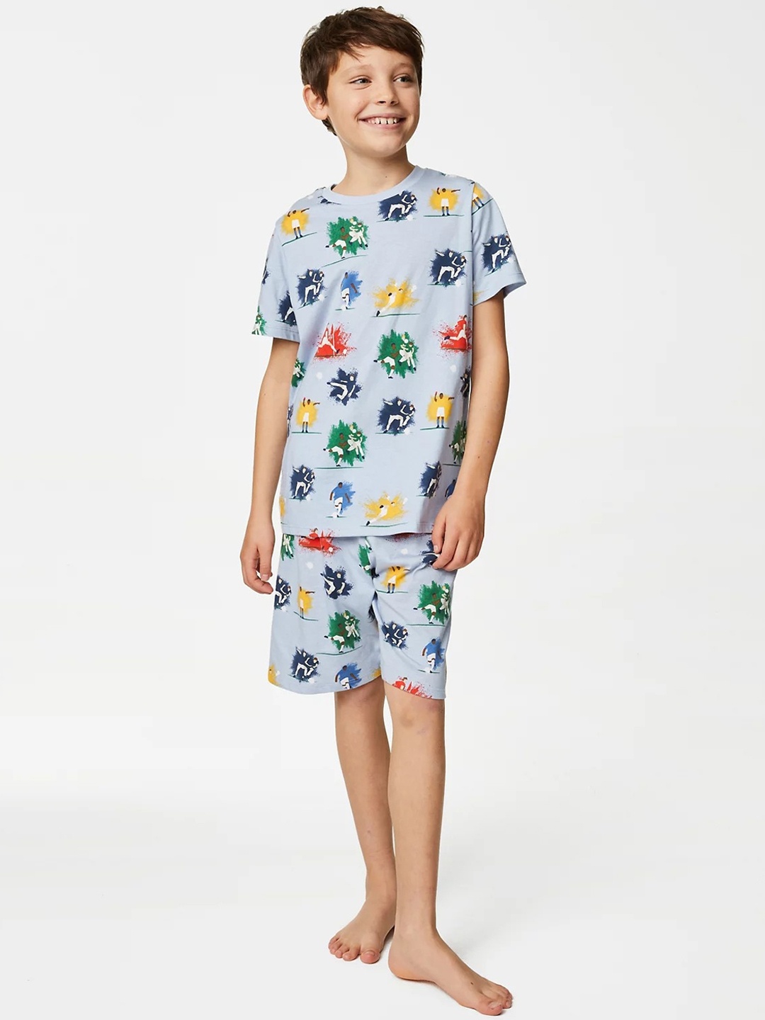 

Marks & Spencer Boys Graphic Printed Pure Cotton Night suit, Blue