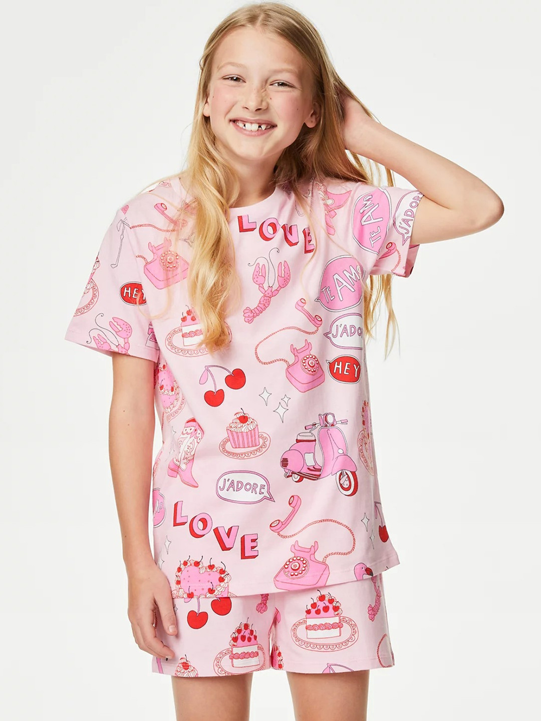 

Marks & Spencer Girls Typography Printed Pure Cotton Night suit, Pink
