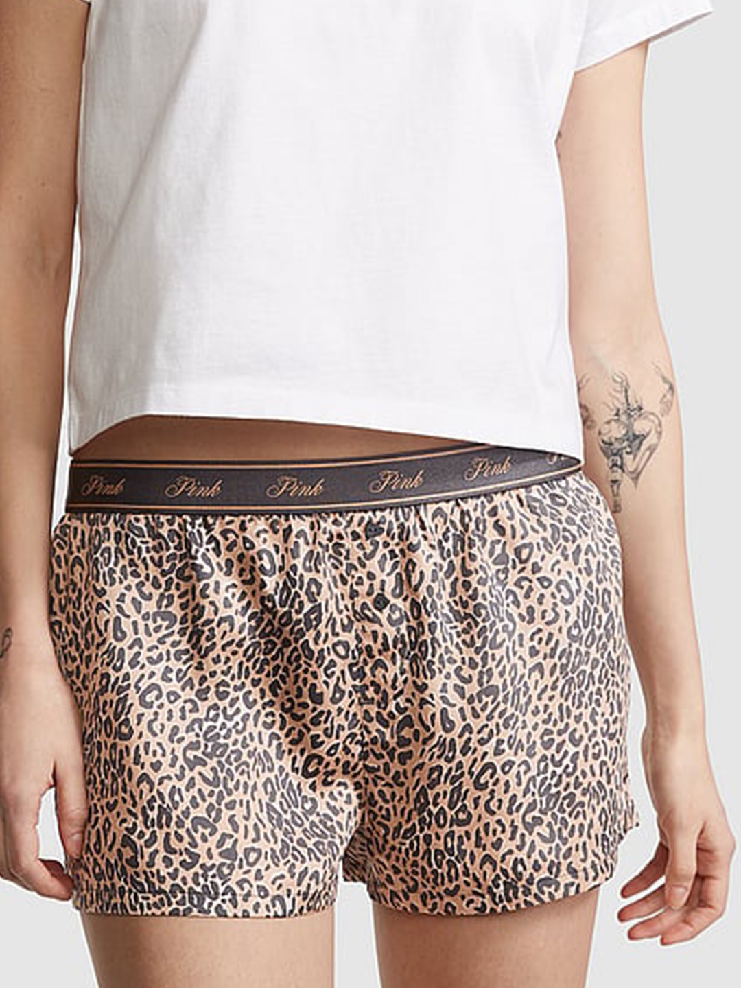 Victoria's Secret Women Printed Tencel Lounge Shorts, Beige