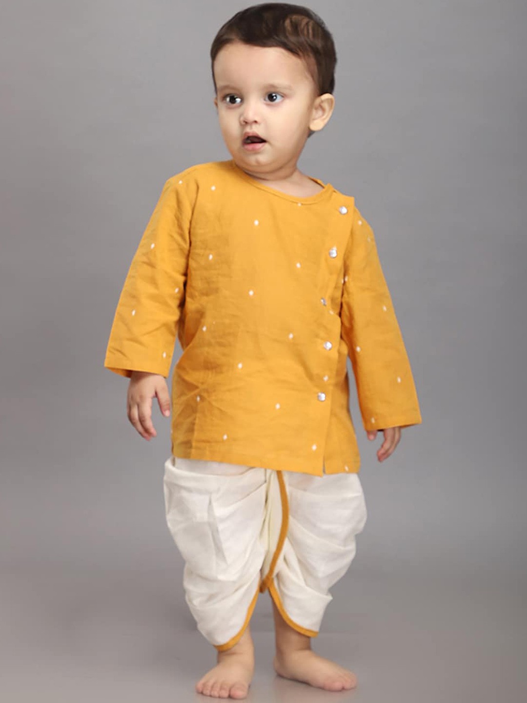 

Biglilpeople Boys Printed Regular Pure Cotton Kurta & Dhoti Pants, Yellow