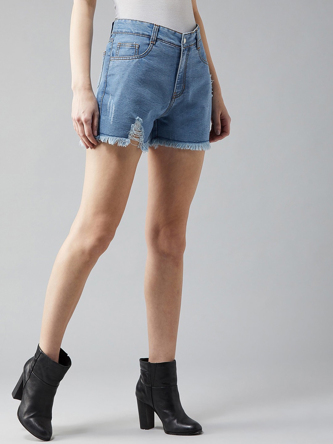 

DOLCE CRUDO Women Blue Washed Denim Shorts