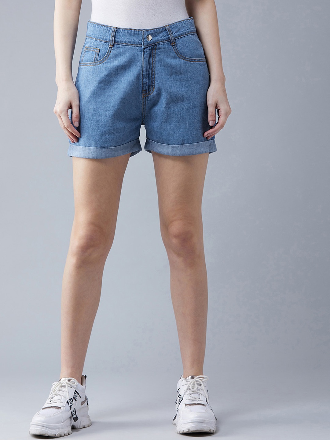 

DOLCE CRUDO Women Blue Relaxed Fit Mid-Rise Denim Shorts