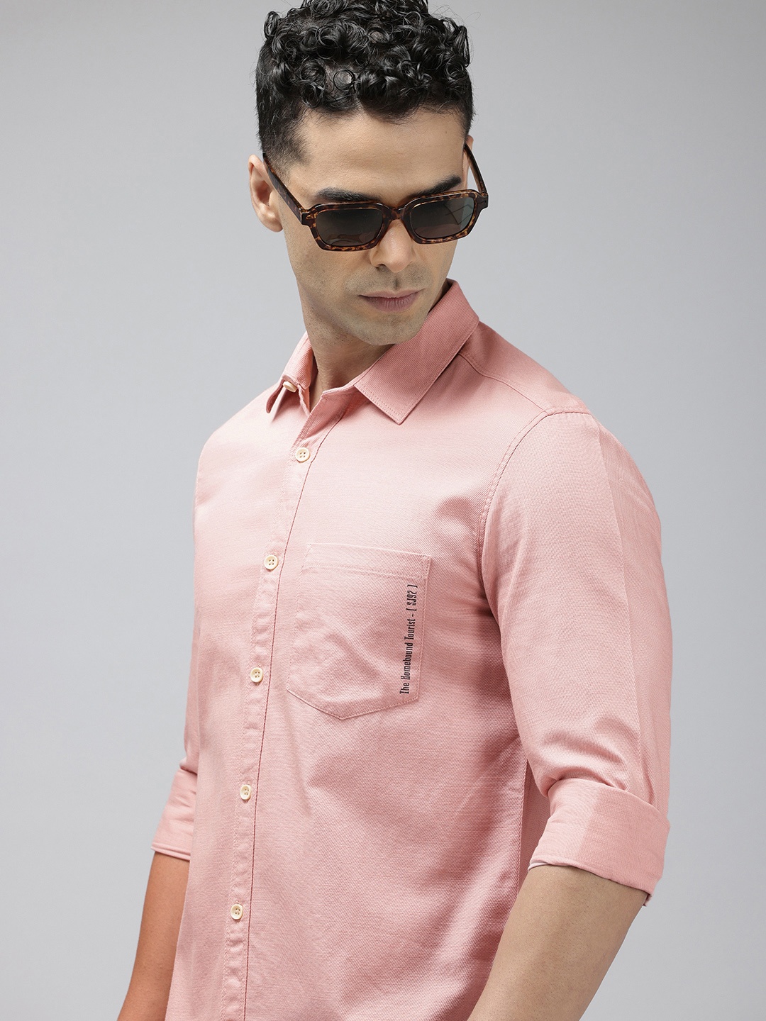 

SPYKAR Pure Cotton Slim Fit Opaque Casual Shirt, Pink