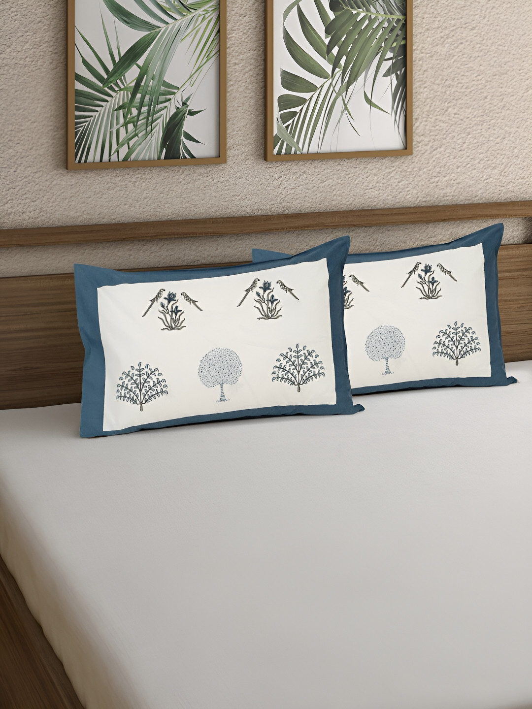 

Rajasthan Decor White & Blue 2 Pieces Abstract Pure Cotton Rectangle Pillow Covers