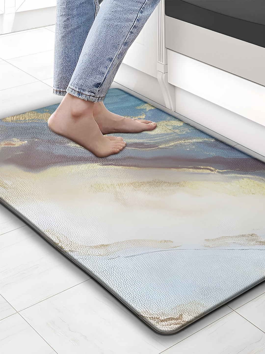 

LUXEHOME INTERNATIONAL Beige & Blue Waterproof Anti-Skid Doormats