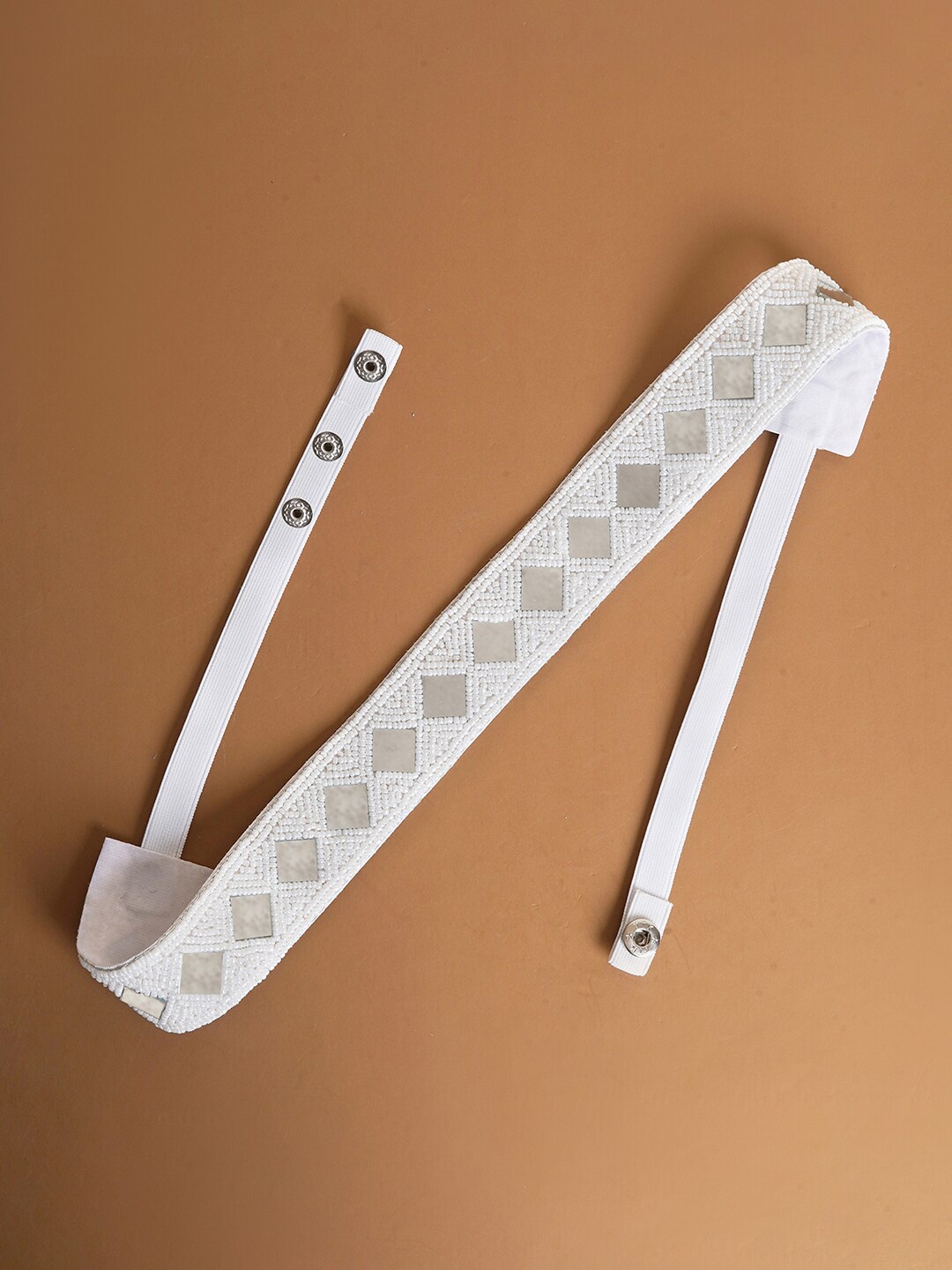 

TEEJH Women Embellished Push Pin Belt, White