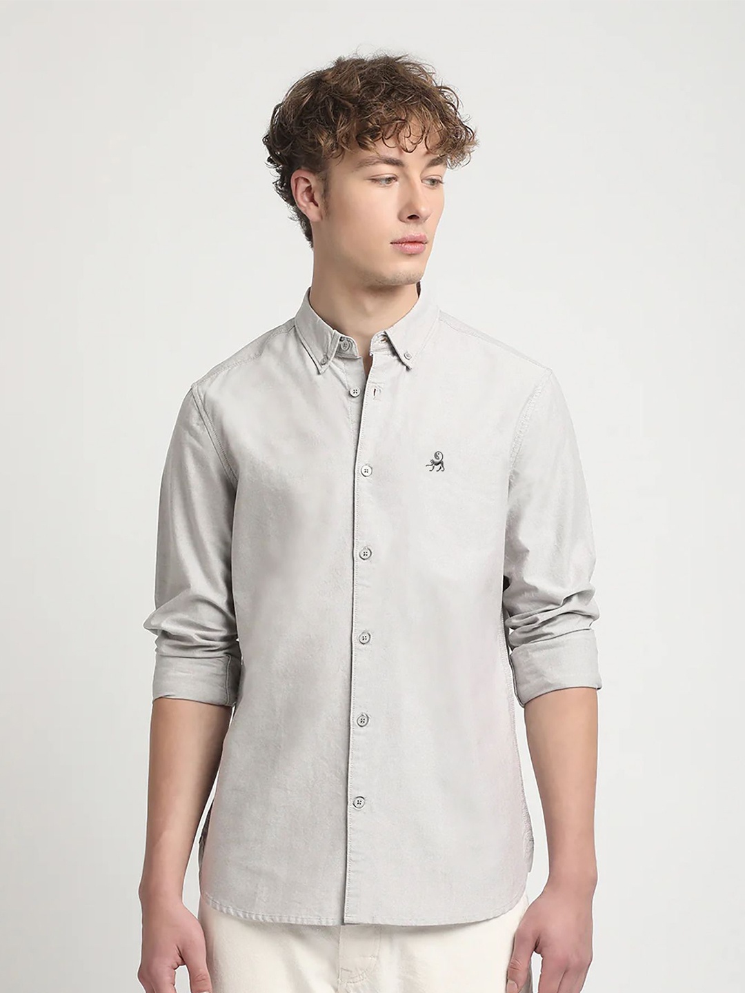 

MISCHIEF MONKEY Classic Tailored Fit Button-Down Collar Casual Shirt, Grey