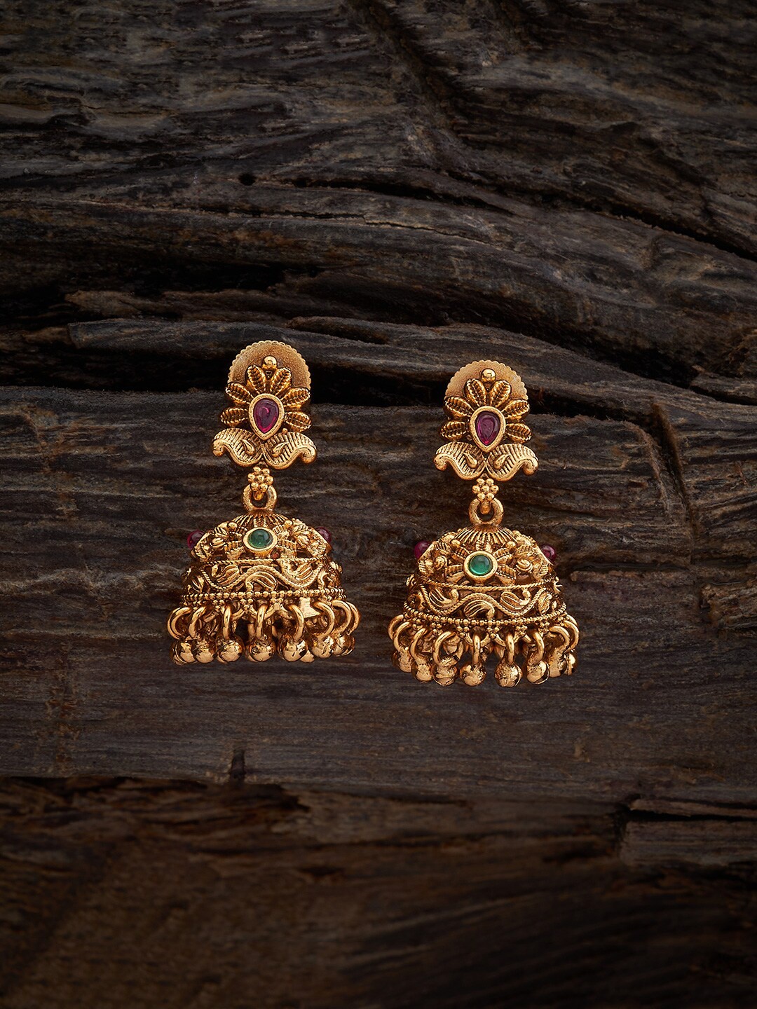 

Kushal's Fashion Jewellery Gold Plated Artificial Stones Antique Jhumkas