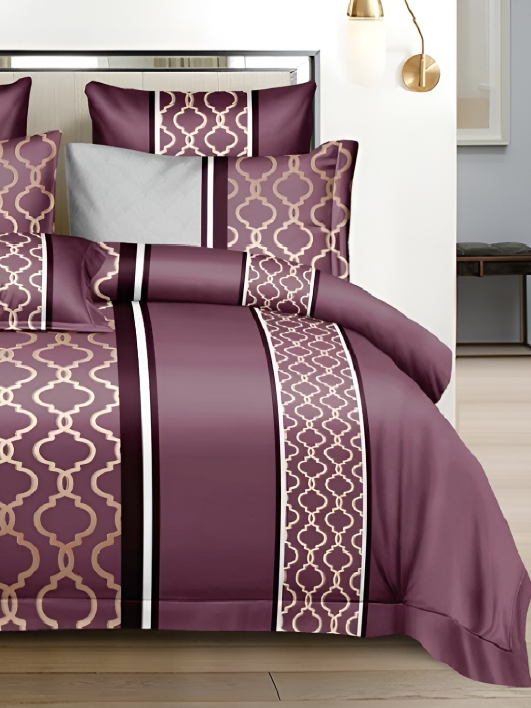 

Laying Style Purple & White Geometric Double King Bedding Set