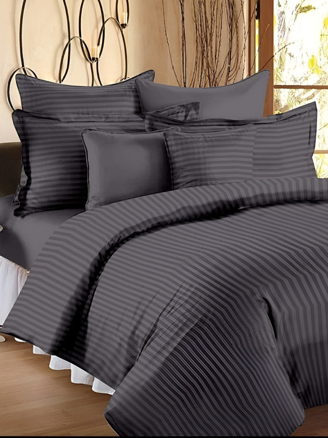 

Laying Style Grey 4 Pieces Striped Double King Bedding Set