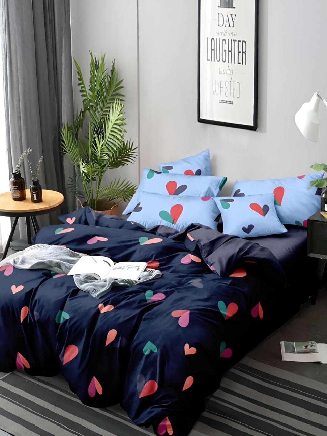 

Laying Style Blue & Pink 4 Pieces Printed Double King Regular Bedding Set