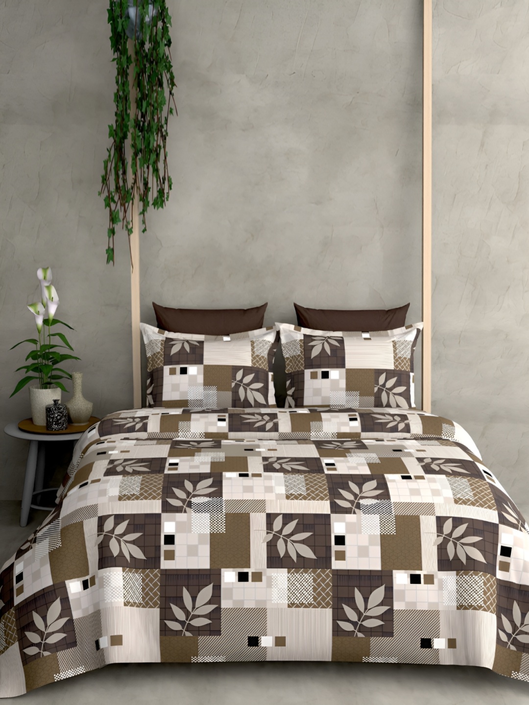

Laying Style Beige & Brown 4 Pieces Floral Printed Double King Bedding Set