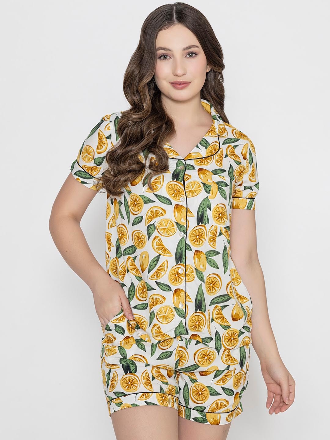 

Bonjour Conversational Printed Night Suit, Yellow