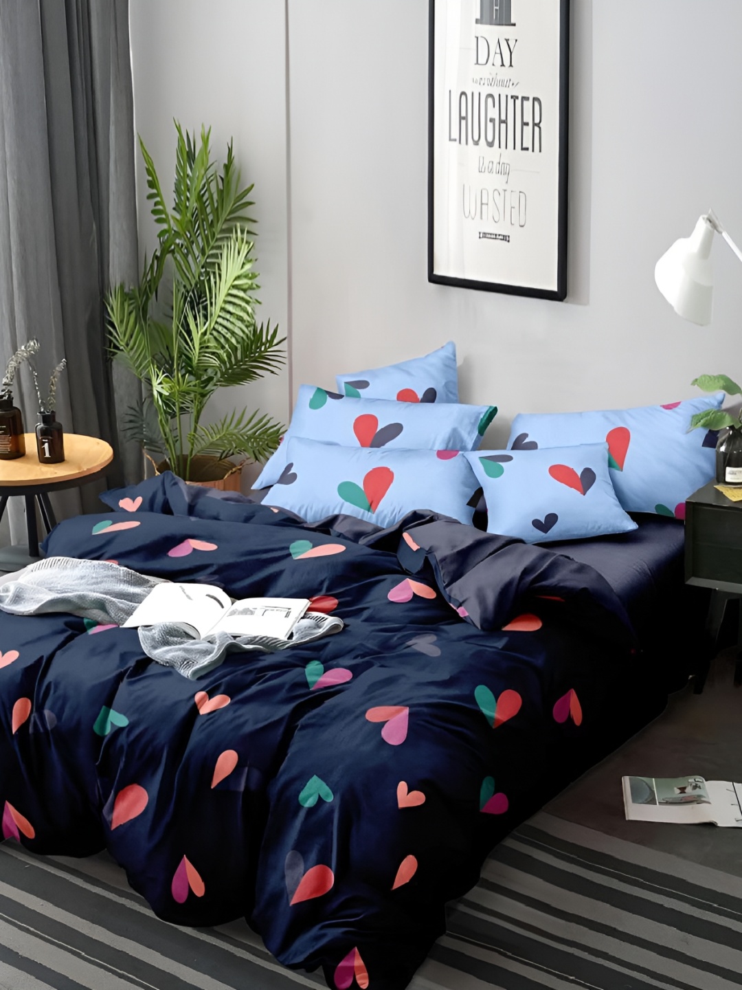 

Laying Style Blue & Pink Floral 4 Pieces Double King Regular Bedding Set
