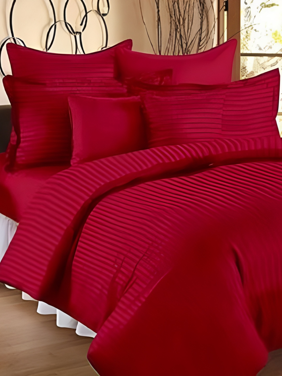 

Laying Style Red Striped 4 Pieces Double King Regular Bedding Set