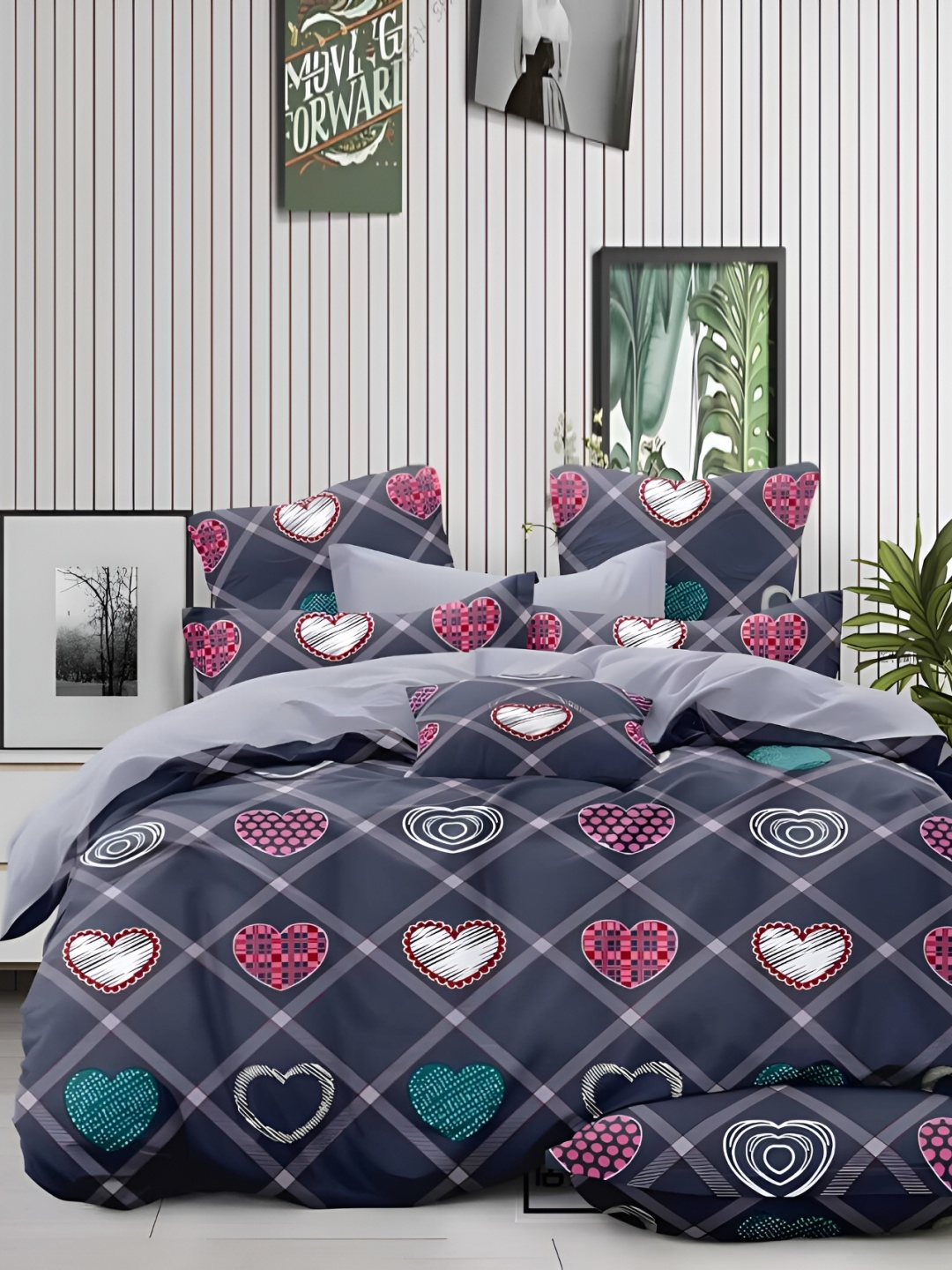 

Laying Style Grey & Blue 4 Pieces Quirky Printed Double King Bedding Set