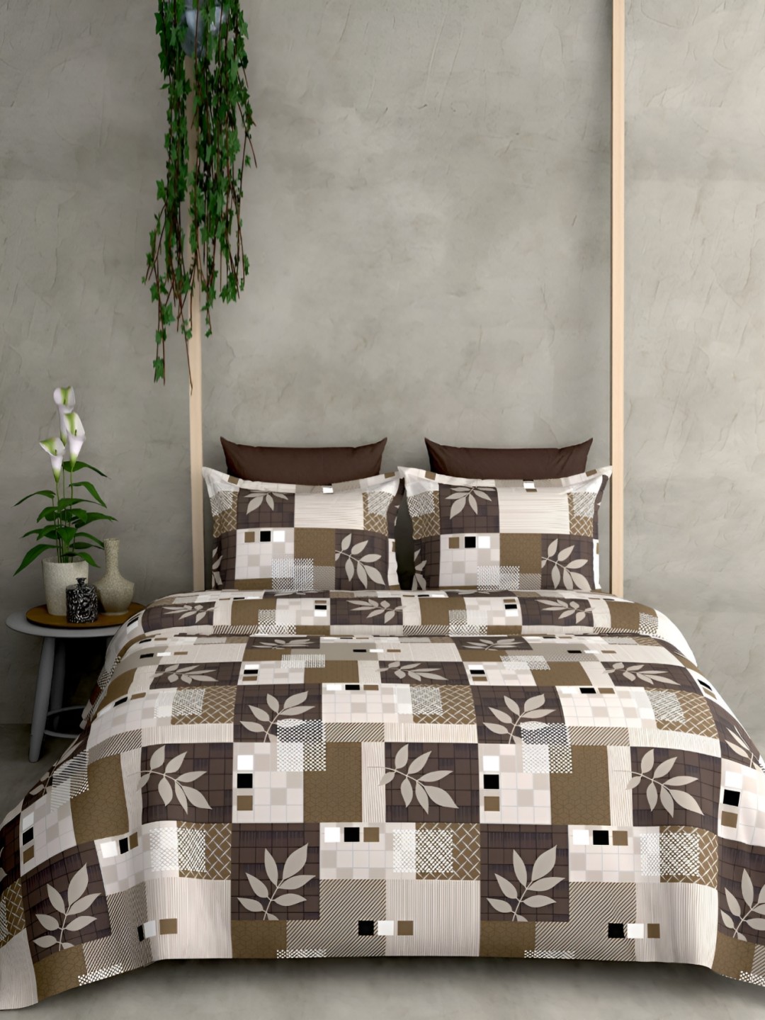 

Laying Style Beige & Green 4 Pieces Floral Double King Regular Bedding Set