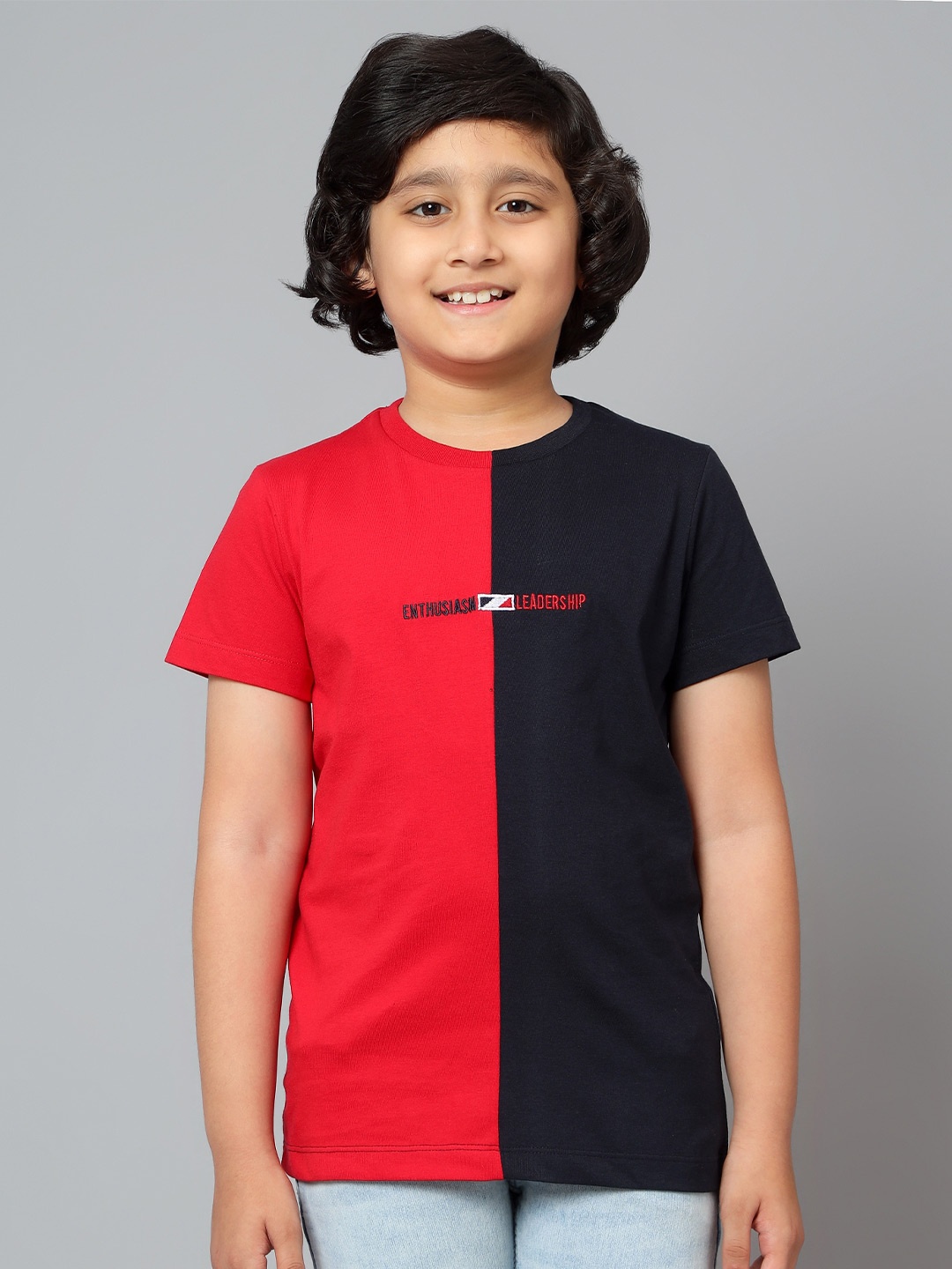 

Cantabil Boys Colourblocked Round Neck Short Sleeves Cotton T-shirt, Navy blue