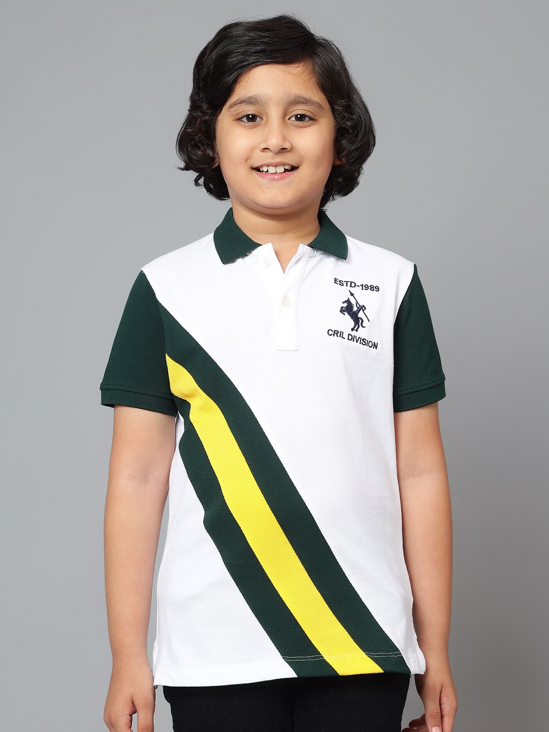 

Cantabil Boys Colourblocked Polo Collar T-shirt, White