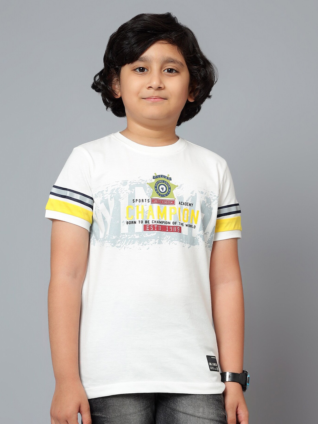 

Cantabil Boys Typography Printed Round Neck T-shirt, Off white