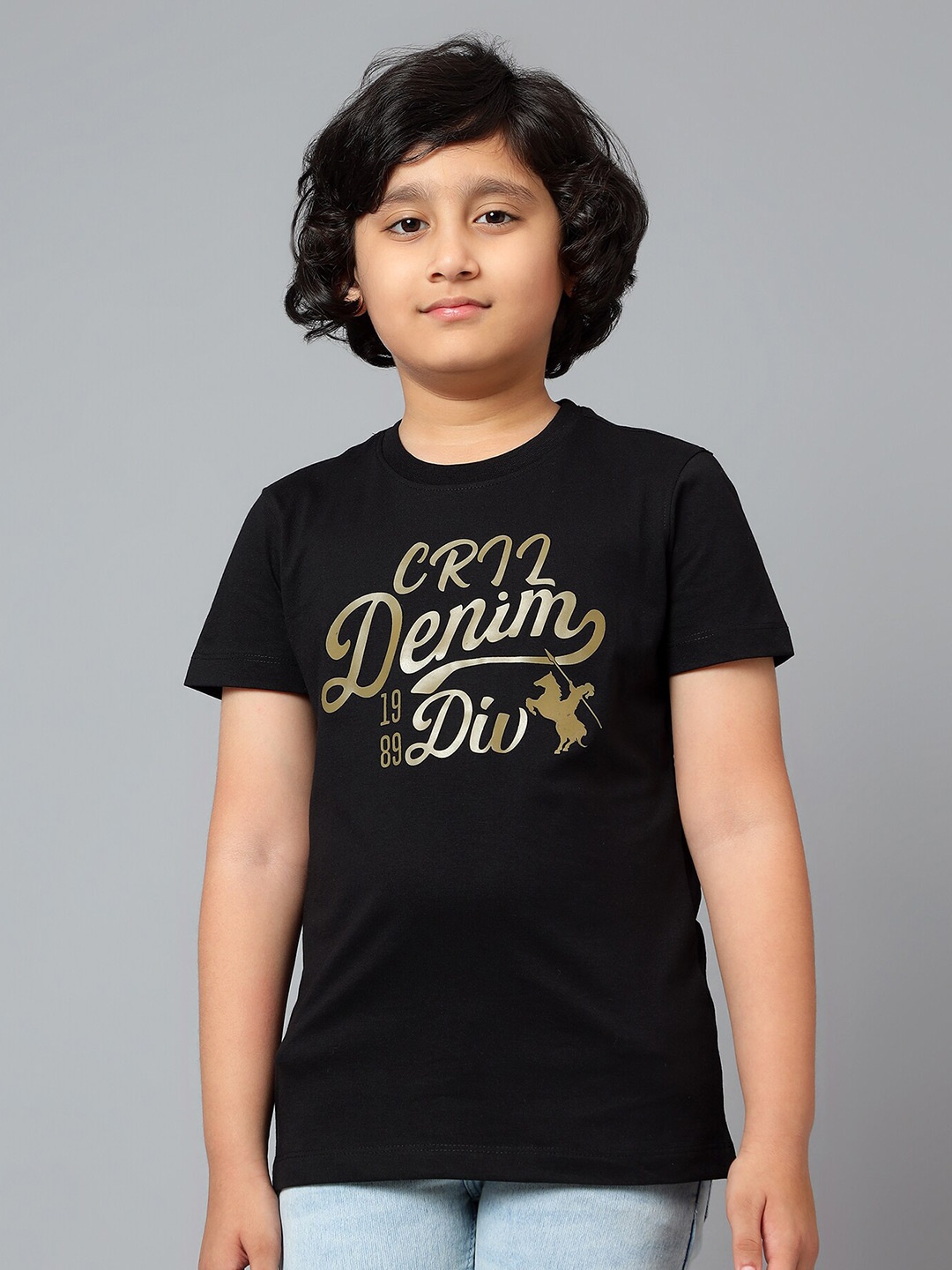 

Cantabil Boys Typography Printed Round Neck Short Sleeves Cotton T-shirt, Black