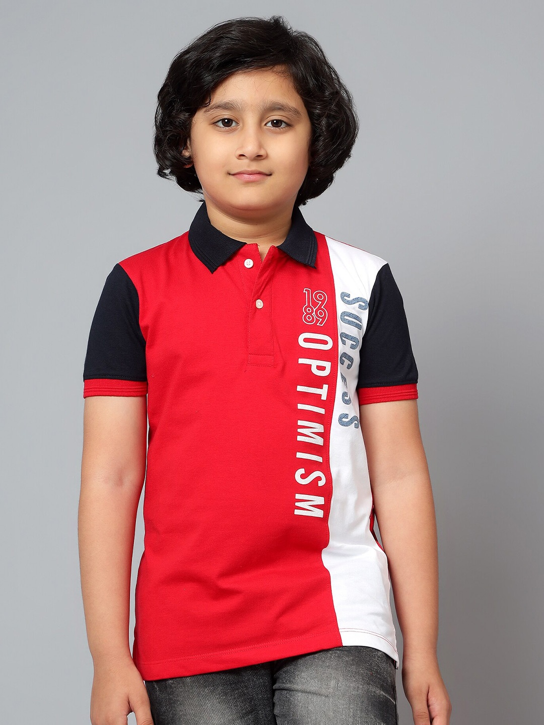 

Cantabil Boys Colourblocked Polo Collar T-shirt, Red