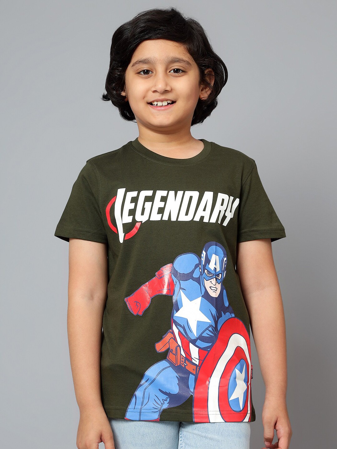 

Cantabil Boys Captain America Graphic Printed Round Neck T-shirt, Olive