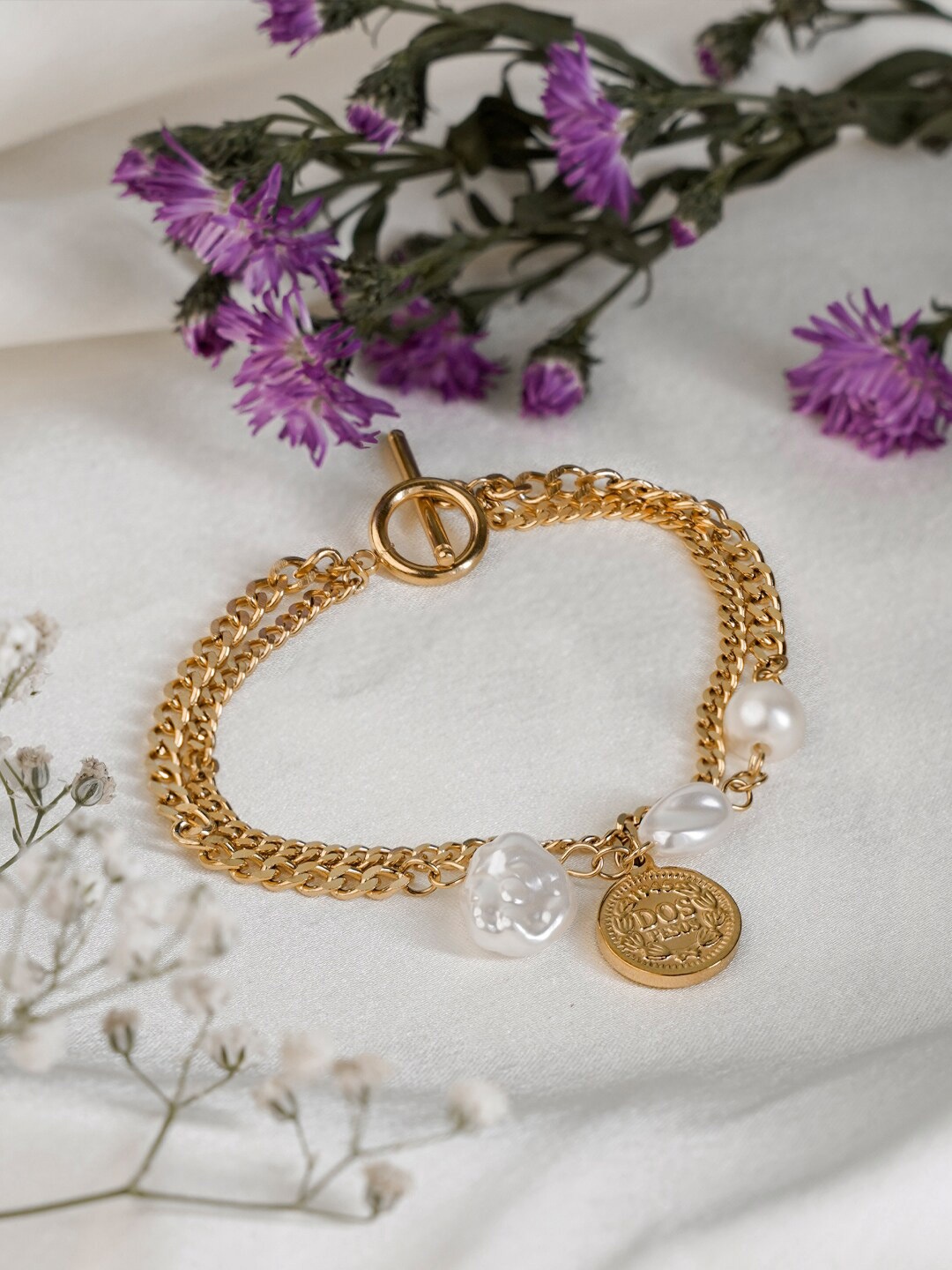 

SWASHAA 18K Gold Plated Beaded Charm Bracelet