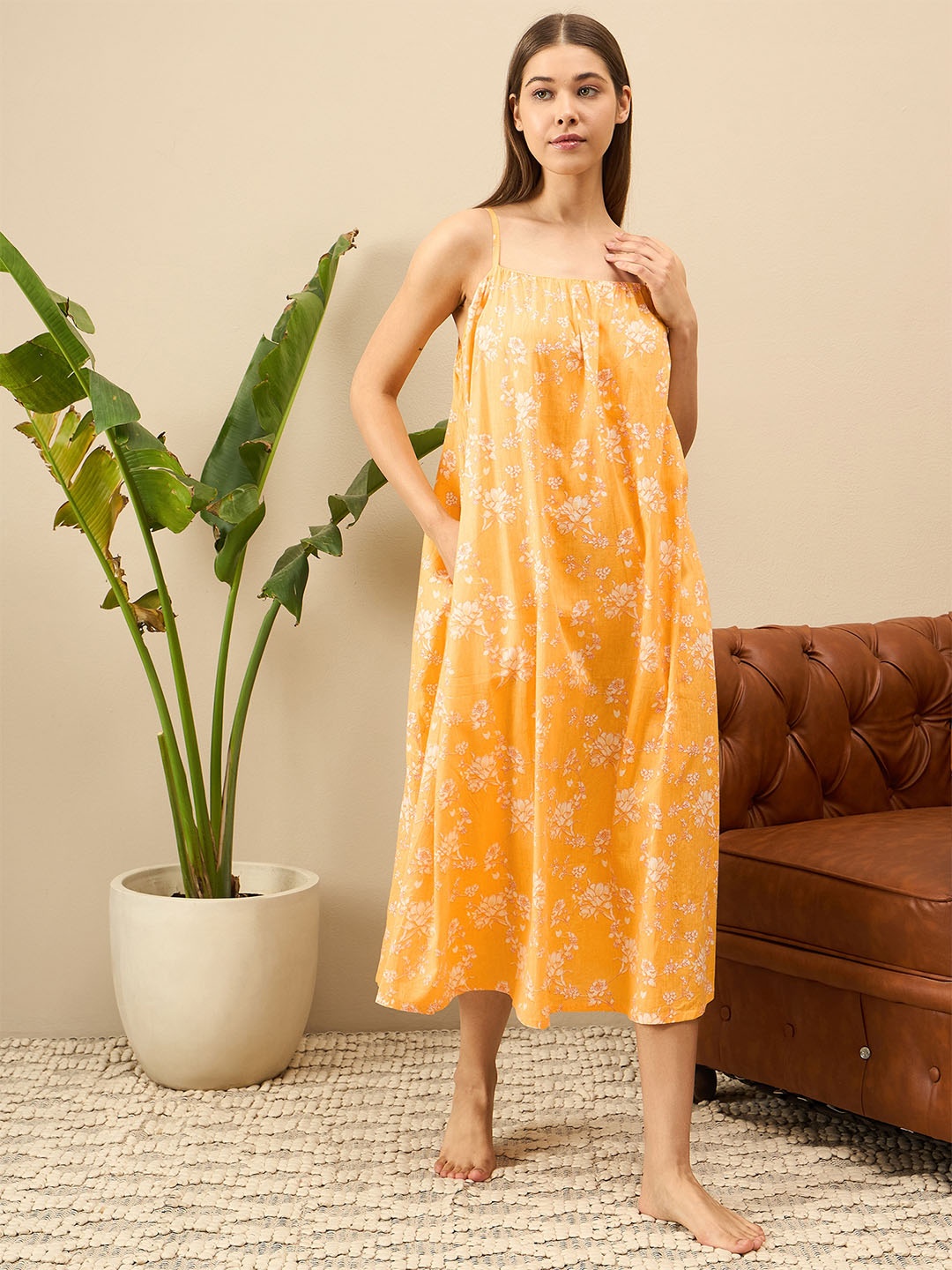 

July Printed Maxi Nightdress, Yellow