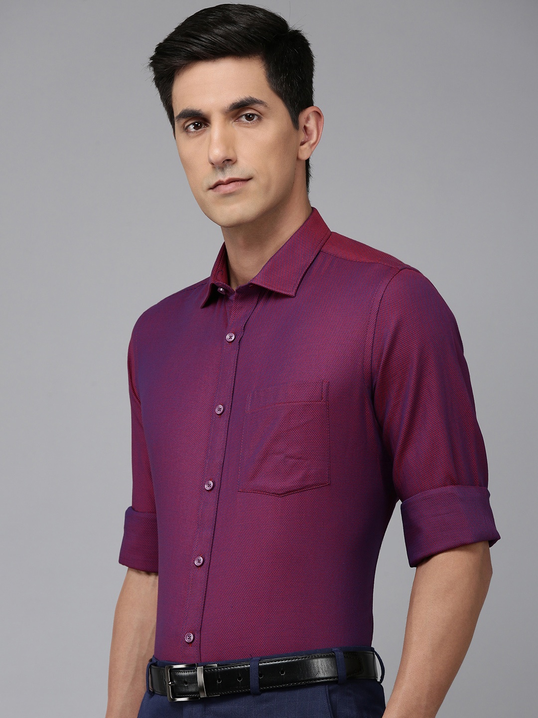 

Park Avenue Self Design Dual-Toned Pure Cotton Formal Shirt, Violet