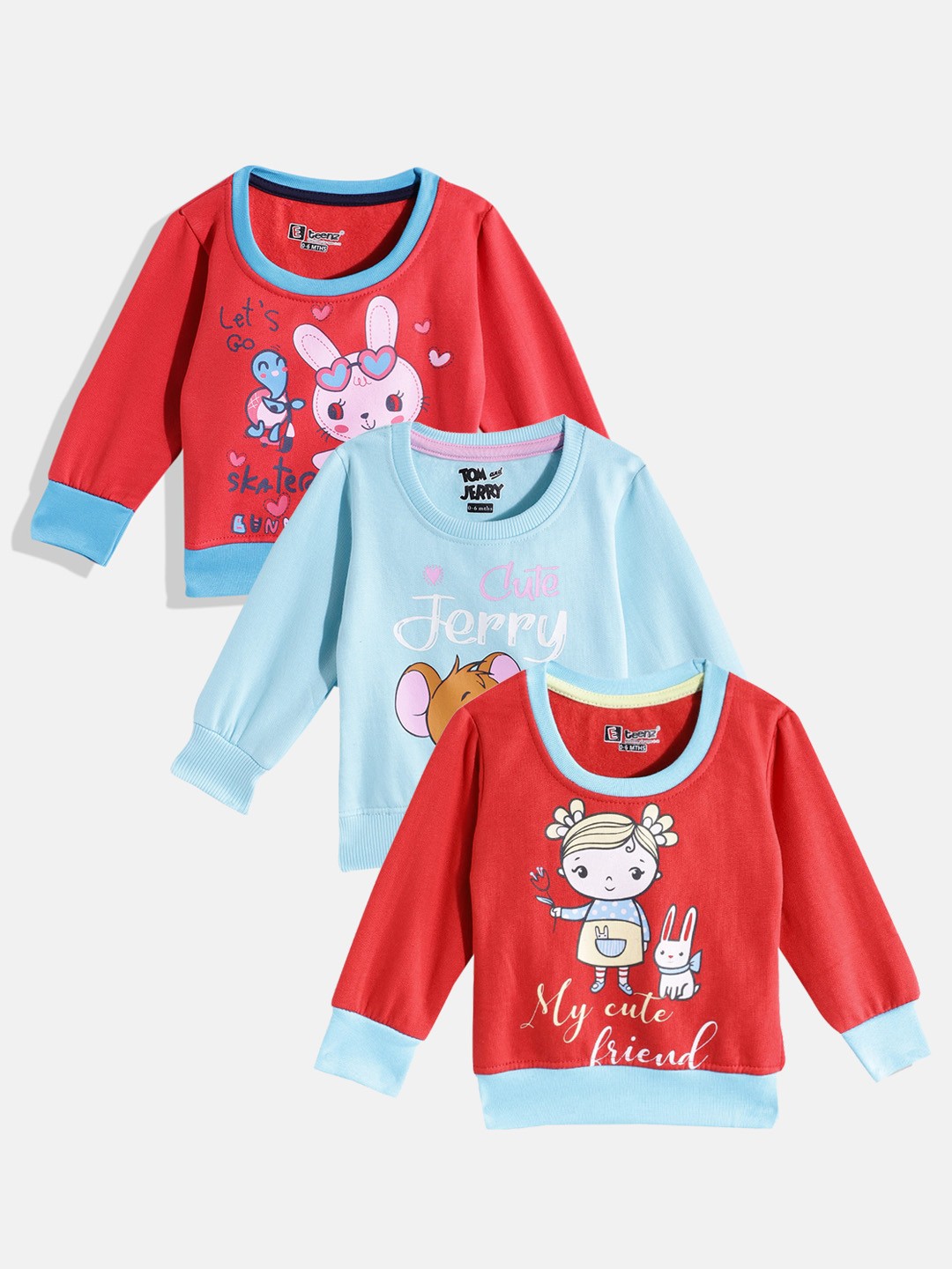 

Eteenz Girls Pack Of 3 Printed Cotton Sweatshirts, Red