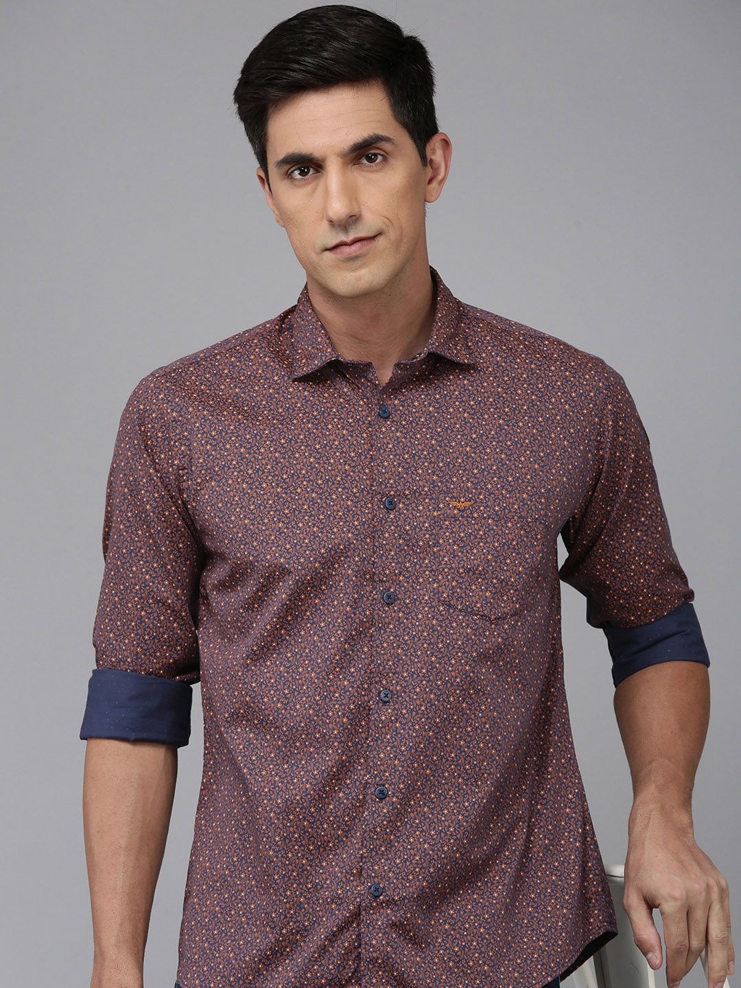 

Park Avenue Slim Fit Floral Printed Casual Shirt, Navy blue