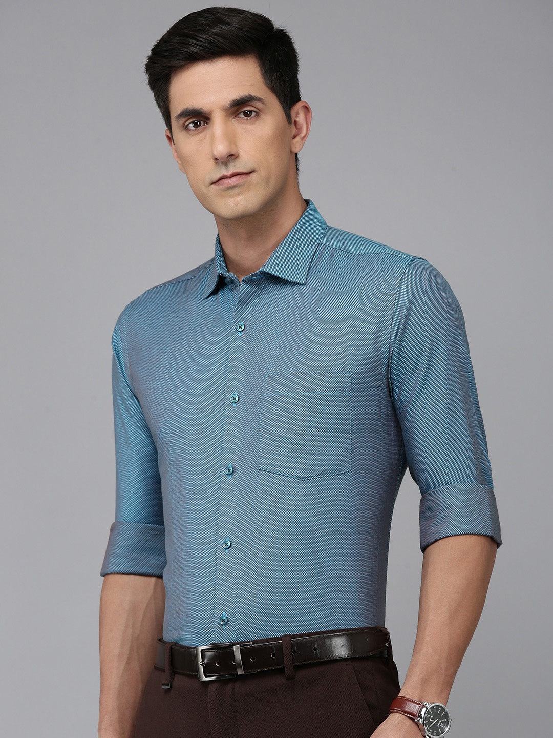 

Park Avenue Self Design Slim Fit Pure Cotton Formal Shirt, Blue