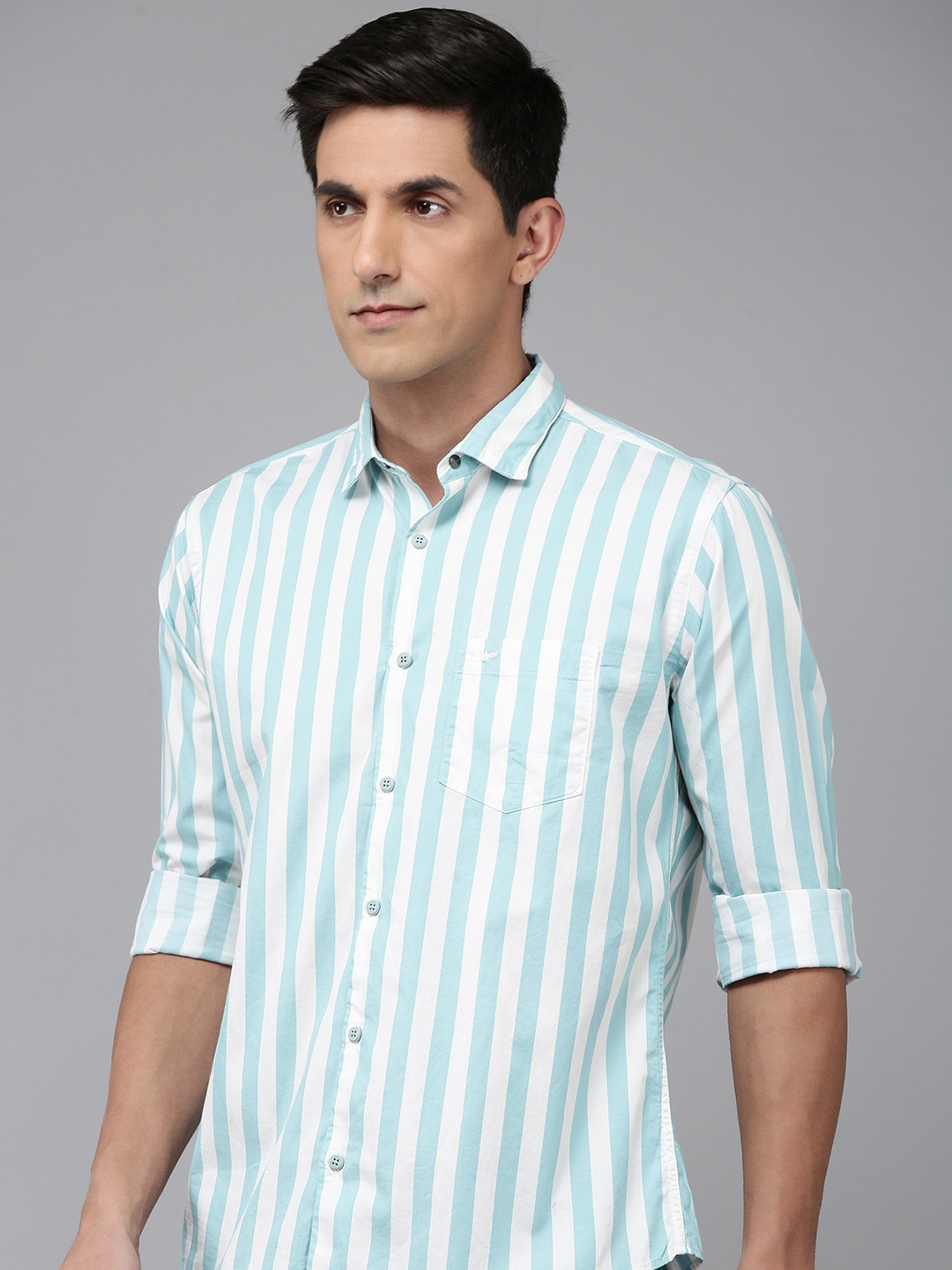 

Park Avenue Slim Fit Striped Pure Cotton Casual Shirt, Blue