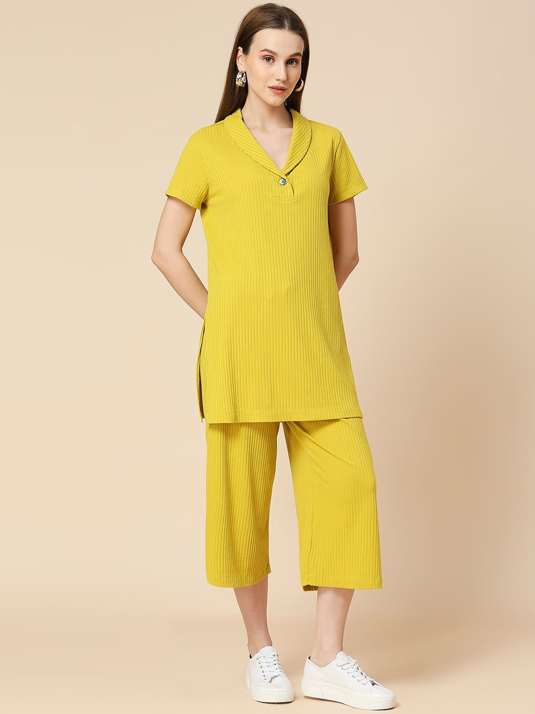 

Chemistry Self-Design Shawl Neck Tunic With Trouser, Lime green