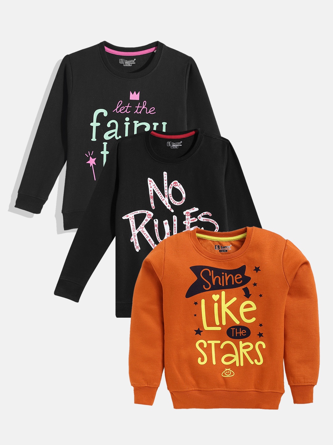 

Eteenz Girls Pack Of 3 Printed Cotton Sweatshirts, Rust