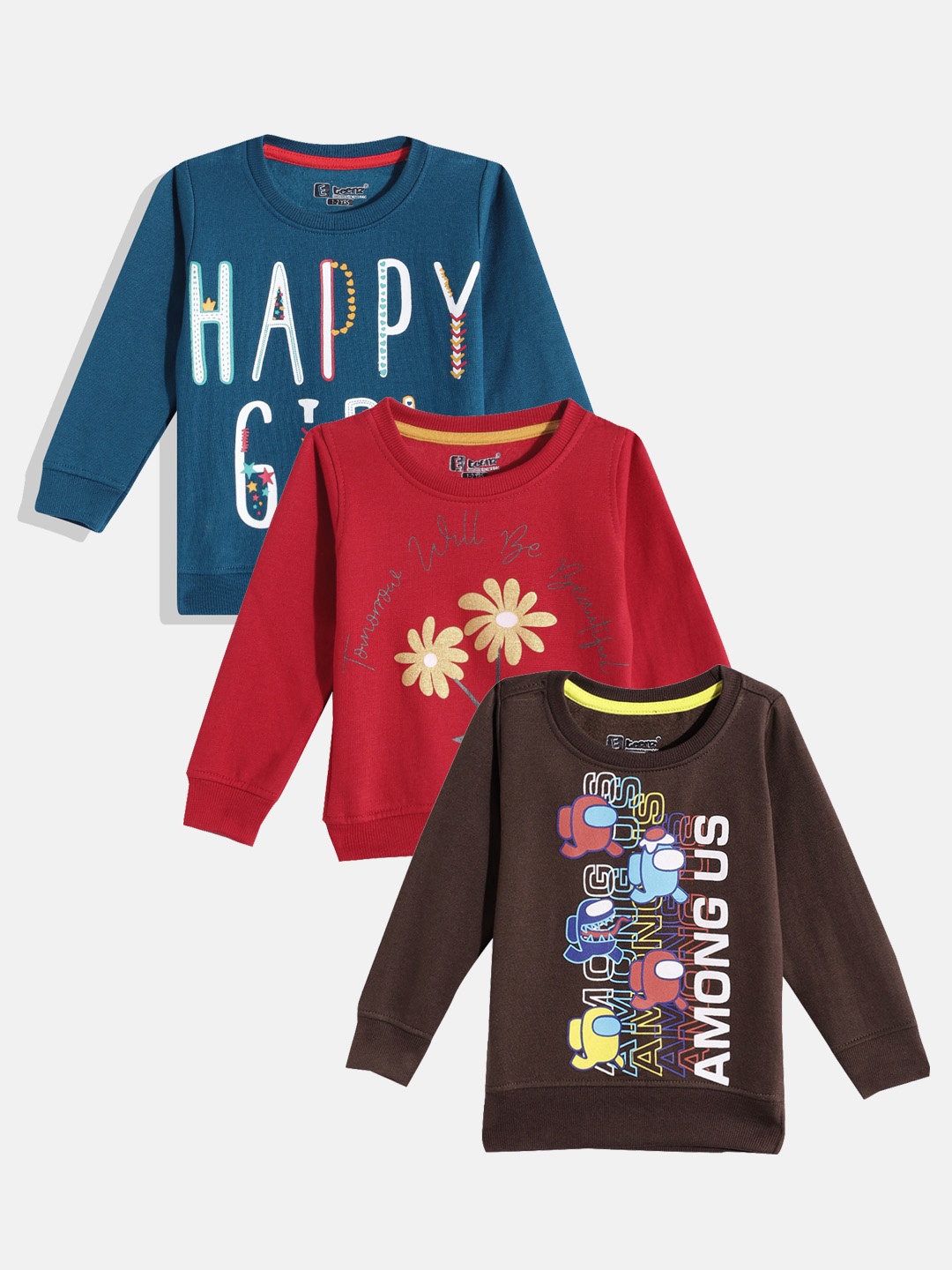 

Eteenz Girls Pack Of 3 Printed Cotton Sweatshirts, Brown