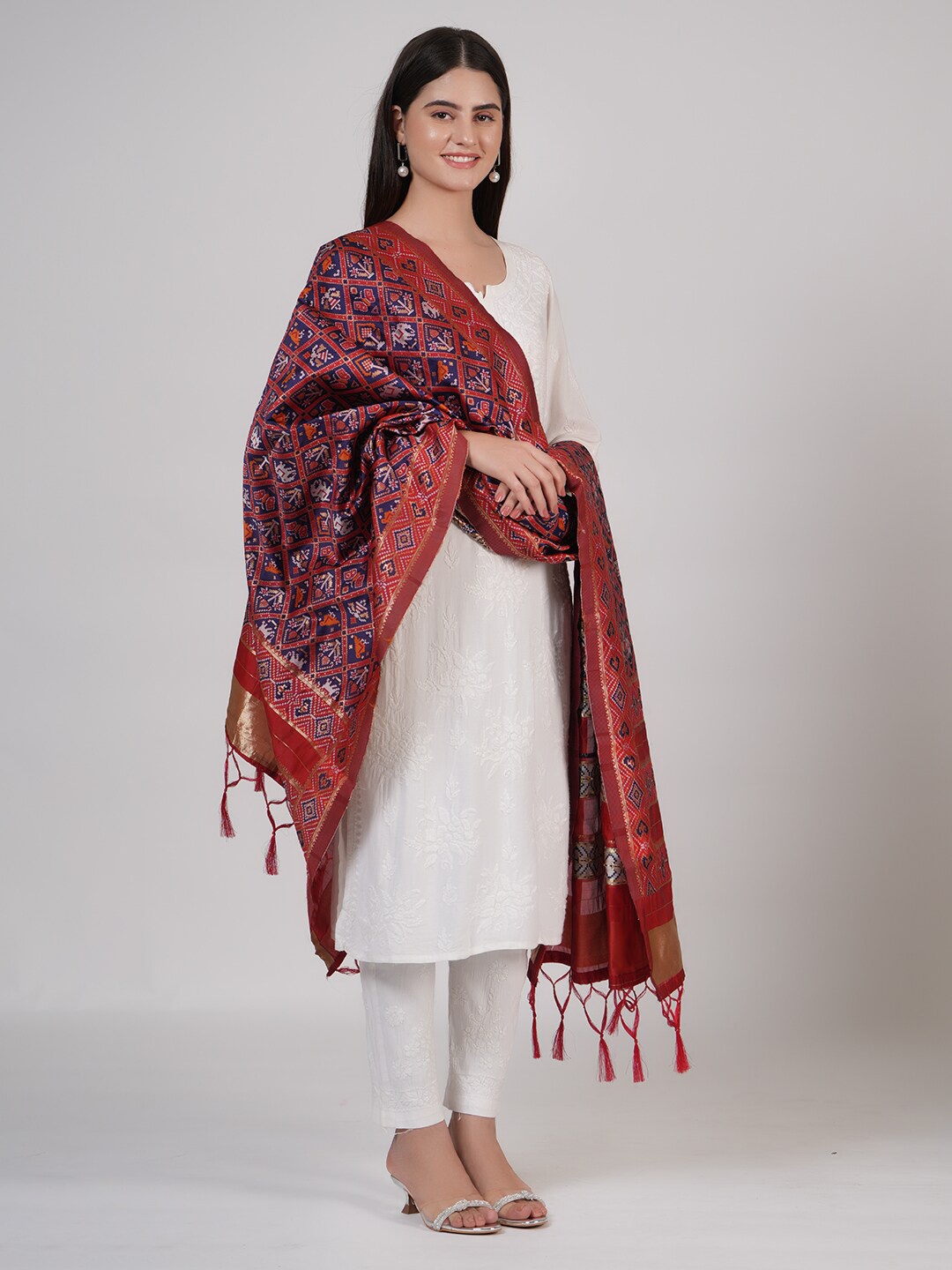 

MUFFLY Ethnic Motifs Woven Design Dupatta, Blue