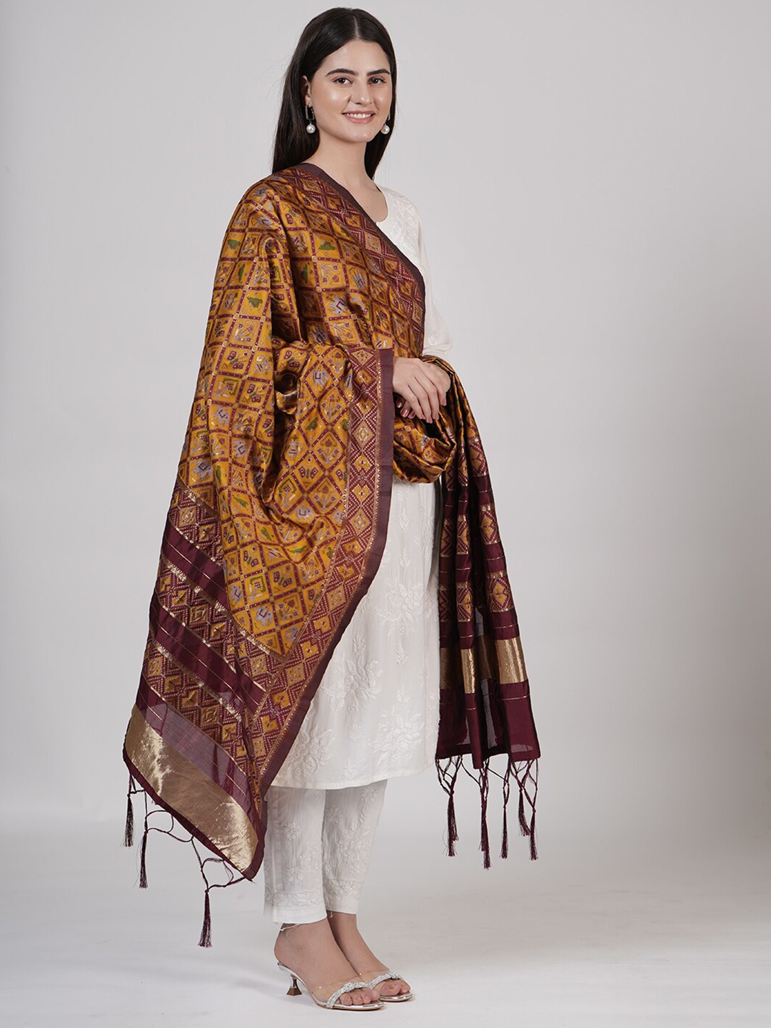 

MUFFLY Ethnic Motifs Woven Designed Dupatta, Yellow