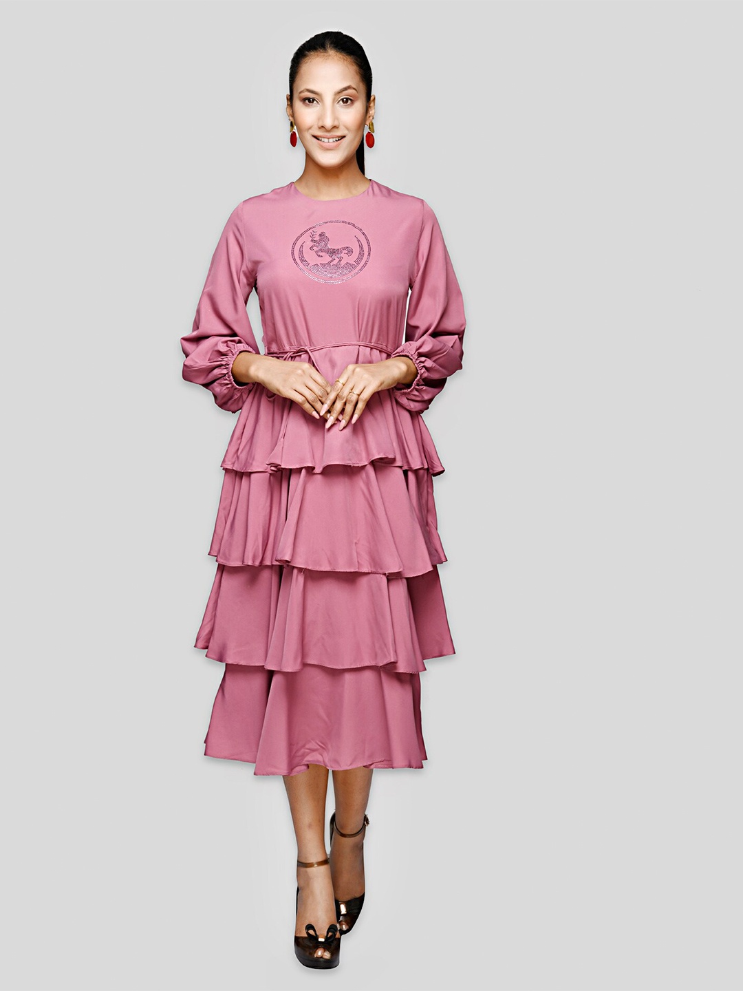 

BAESD Round Neck Long Sleeves Fit & Flare Midi Dress, Mauve