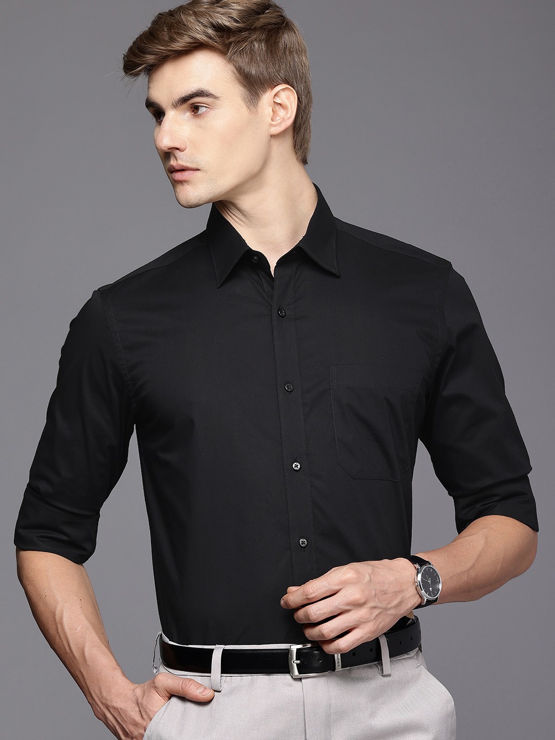 

Raymond Solid Formal Shirt, Black