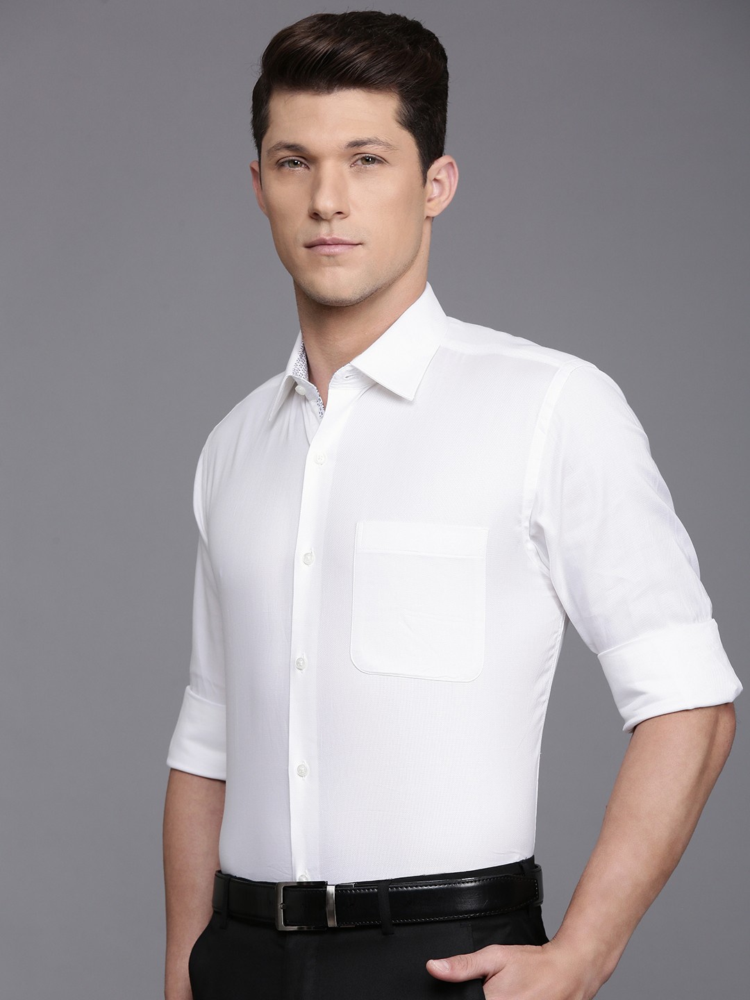 

Raymond Men Slim Fit Textured Self Design Pure Cotton Formal Shirt, White