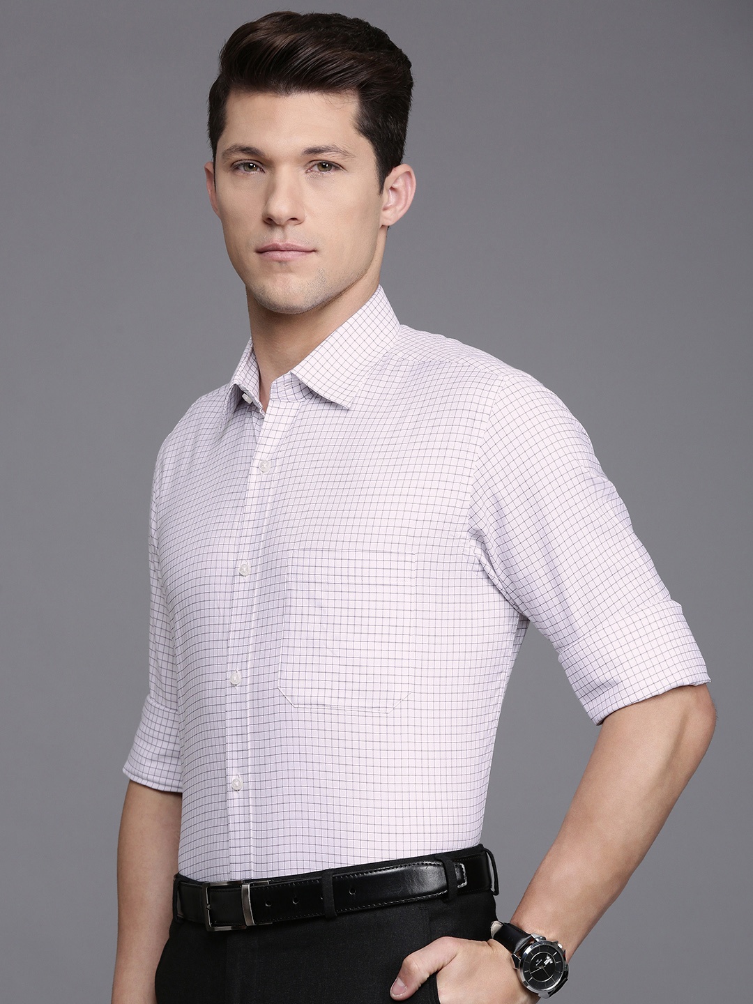 

Raymond Grid Tattersall Checks Pure Cotton Formal Shirt, White
