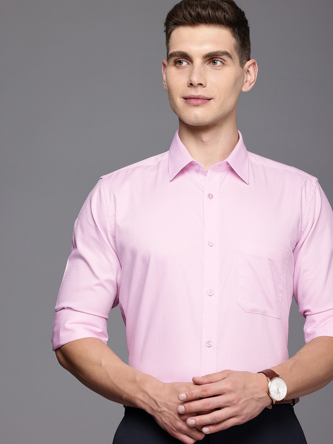 

Raymond Pure Cotton Self Design Textured Formal Shirt, Pink