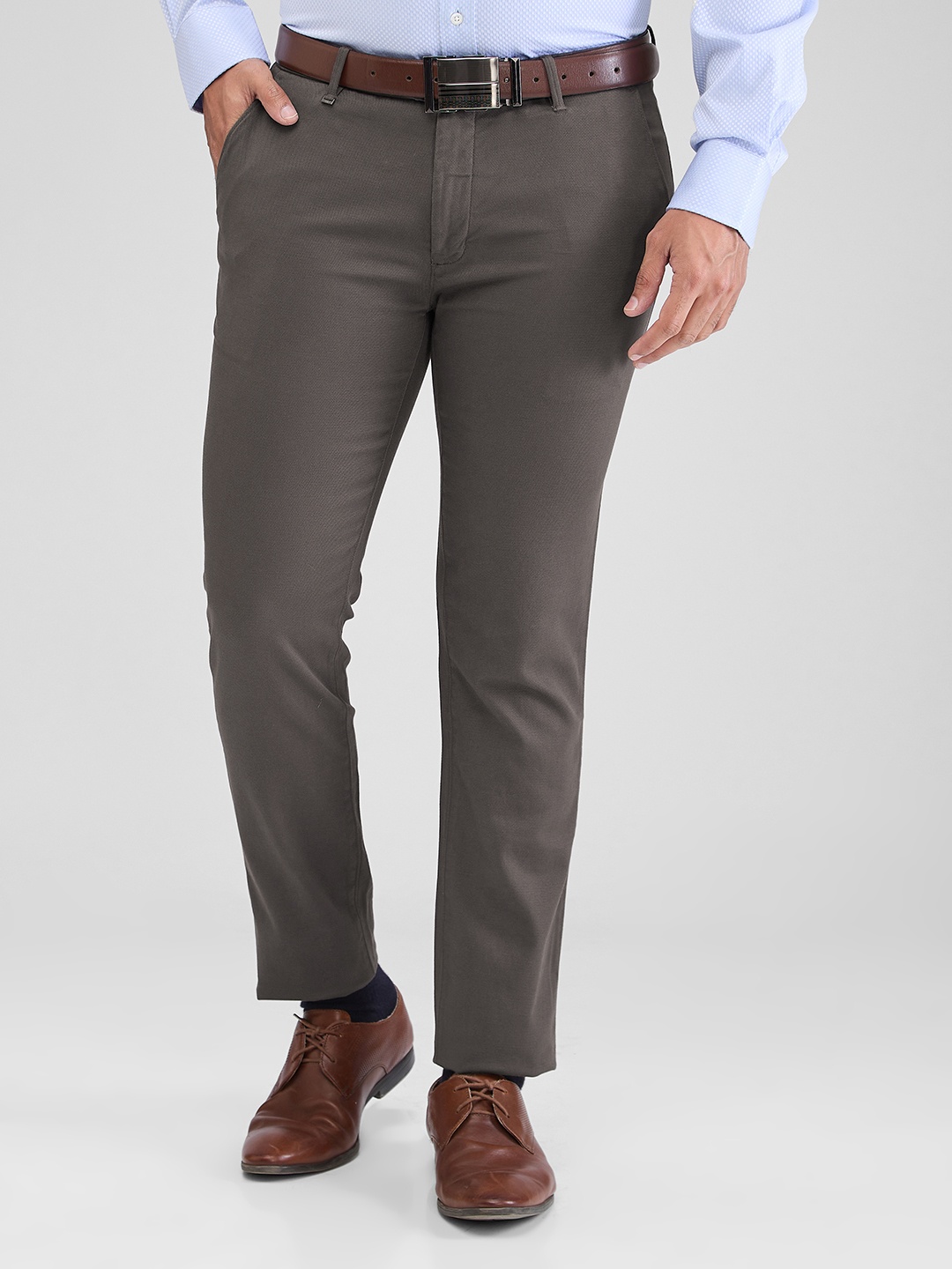 

Raymond Men Mid-Rise Slim Fit Formal Chinos, Grey