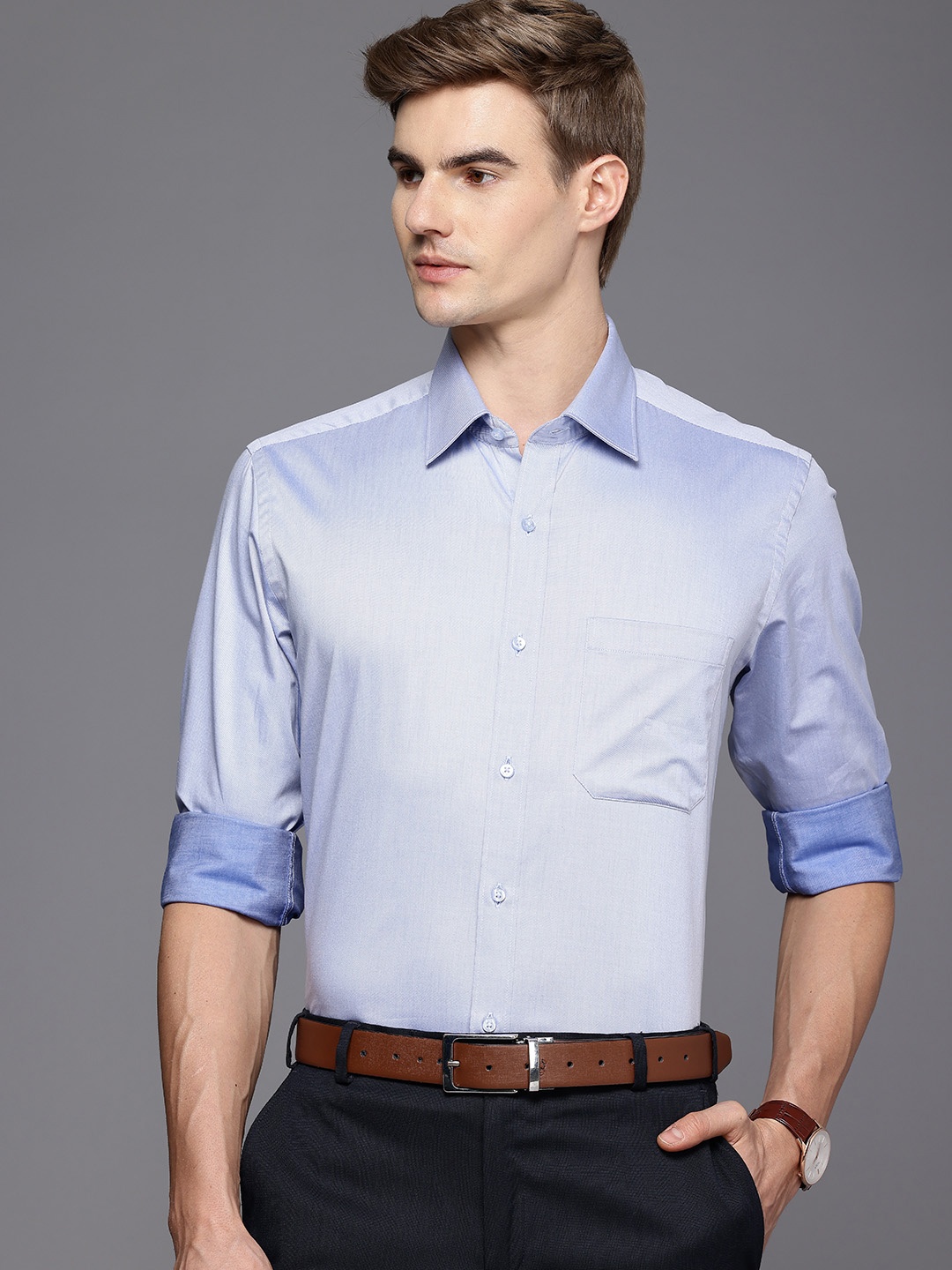 

Raymond Pure Cotton Contemporary Fit Formal Shirt, Blue