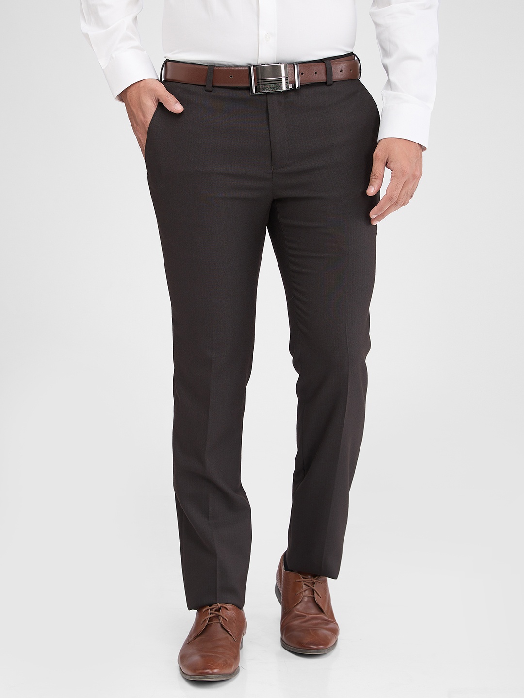

Raymond Men Slim Fit Formal Trousers, Brown
