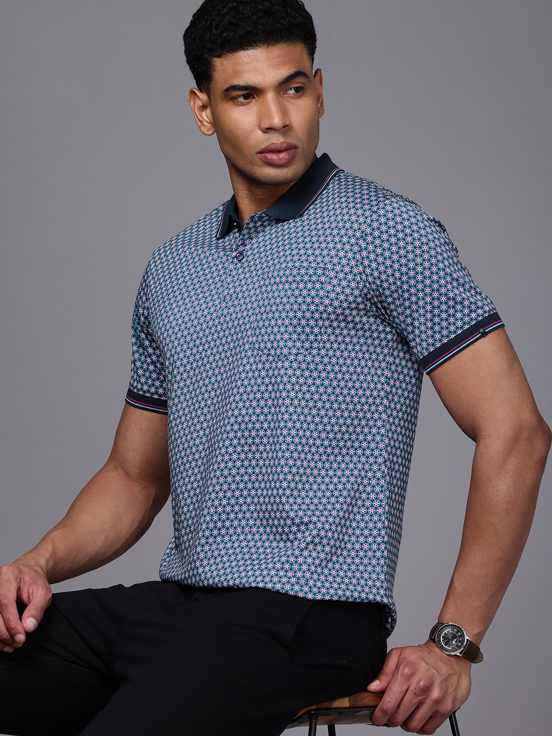 

Raymond Floral Printed Polo Collar Pure Cotton T-shirt, Blue