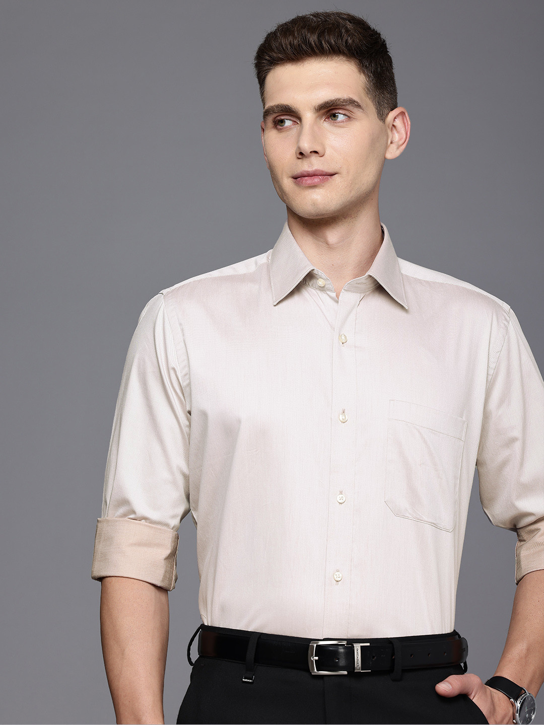 

Raymond Pure Cotton Contemporary Fit Formal Shirt, Beige