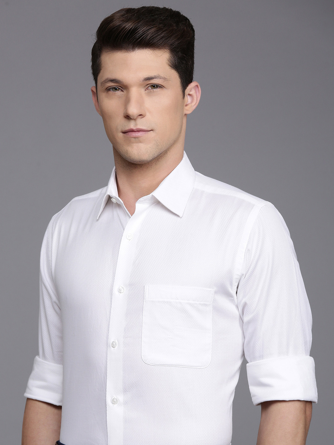 

Raymond Self Design Slim Fit Opaque Pure Cotton Formal Shirt, White